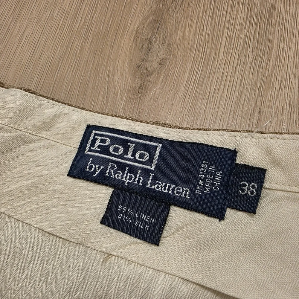 Polo Ralph Lauren Tan Pleated Linen Silk Classic Professional Dressy Pants Sz 38